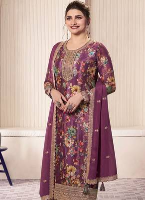 Purple faux chinon embroidered readymade salwar suit 2