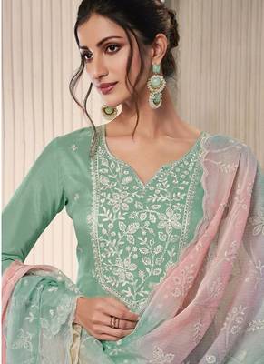 Sea green moonga silk blend embroidered readymade salwar  suit 2