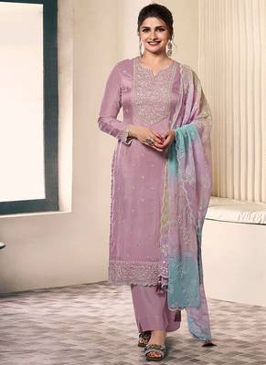 Lavender moonga silk blend embroidered readymade salwar  suit 2