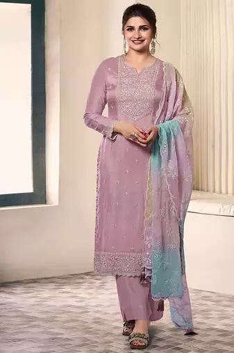 Lavender moonga silk blend embroidered readymade salwar  suit