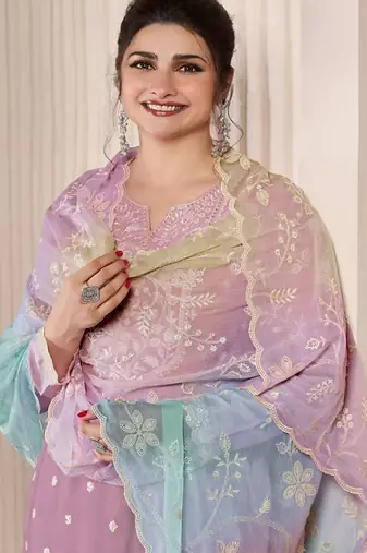 Lavender moonga silk blend embroidered readymade salwar  suit