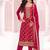 Red faux chinon  embroidered readymade salwar kameez