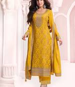 Mustard faux chinon  embroidered readymade salwar kameez