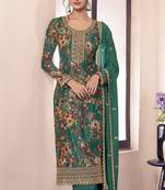 Green faux chinon embroidered readymade salwar suit