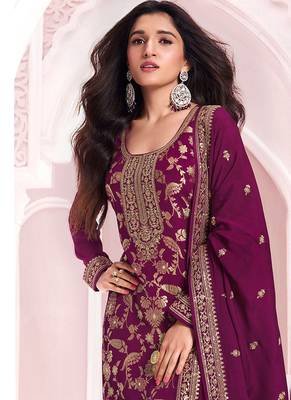 Burgundy faux chinon  embroidered readymade salwar kameez 2
