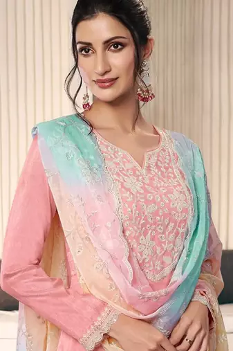 Light pink moonga silk blend embroidered readymade salwar  suit