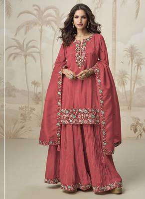 Salmon roman simar silk blend embroidered readymade salwar kameez 1