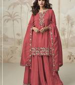 Salmon roman simar silk blend embroidered readymade salwar kameez
