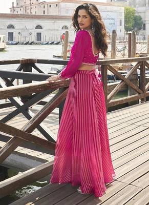 Rani pink viscose jacquard silk embroidered readymade top with palazzo 3