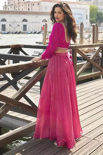 Rani pink viscose jacquard silk embroidered readymade top with palazzo