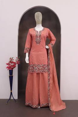 Salmon roman simar silk blend embroidered readymade salwar kameez 2
