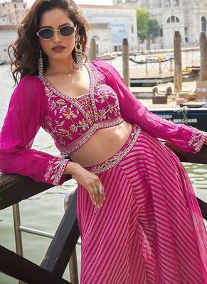Rani pink viscose jacquard silk embroidered readymade top with palazzo 4