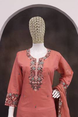 Salmon roman simar silk blend embroidered readymade salwar kameez 3