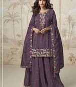 Wine roman simar silk blend embroidered readymade salwar kameez