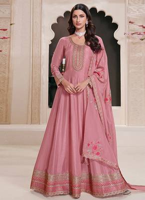 Pink silk blend embroidered readymade salwar kameez 1