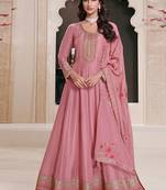 Pink silk blend embroidered readymade salwar kameez