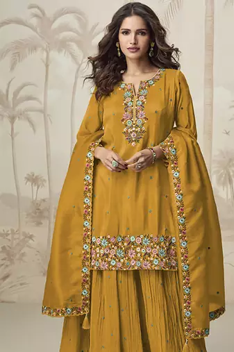 Amber roman simar silk blend embroidered readymade salwar kameez