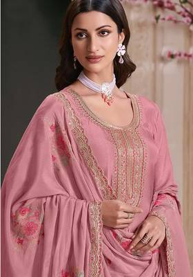 Pink silk blend embroidered readymade salwar kameez 2