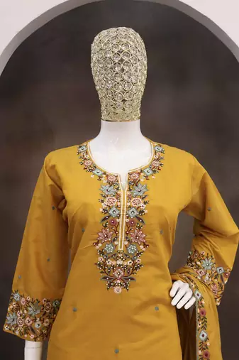 Amber roman simar silk blend embroidered readymade salwar kameez