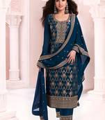 Navy blue faux chinon  embroidered readymade salwar kameez