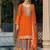 Orange faux chinon embroidered readymade salwar kameez