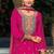 Hot pink faux chinon embroidered readymade salwar kameez