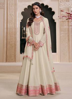 Off white silk blend embroidered readymade salwar kameez 1