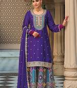 Violet faux chinon embroidered readymade salwar kameez