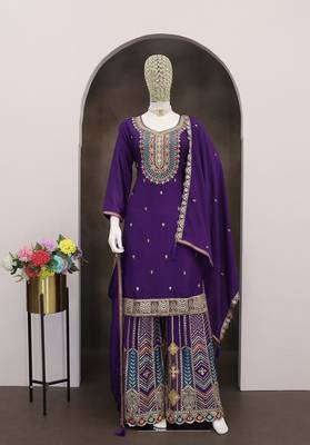 Violet faux chinon embroidered readymade salwar kameez 3