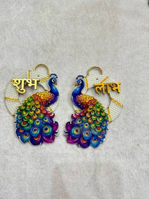 traditional shubh labh peacock small multicolor hanging festive decor pack of 2 1