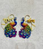 traditional shubh labh peacock small multicolor hanging festive decor pack of 2