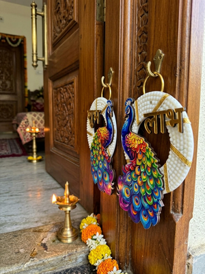 traditional shubh labh peacock small multicolor hanging festive decor pack of 2 2