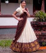 White and Maroon Cotton Zari Woven Lehenga Choli set 