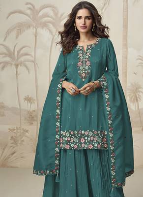 Salmon roman simar silk blend embroidered readymade salwar kameez 5