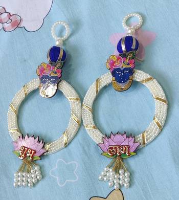 decorative shrinath ji lotus hanging for shubh labh toran home decor pack of 2 1