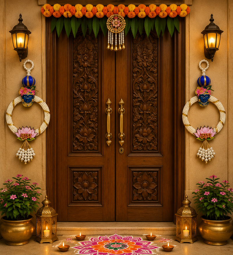 decorative shrinath ji lotus hanging for shubh labh toran home decor pack of 2