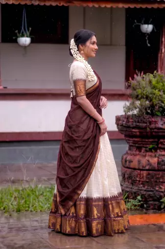 White and Maroon Cotton Zari Woven Traditional Lehenga Choli set 