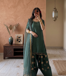 Women embroidered silk blend farshi salwar suit set with dupatta