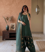 Women embroidered silk blend farshi salwar suit set with dupatta