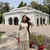 Women floral printed off-white kurti with farshi salwar and olive green dupatta set