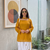 Mustard yellow short kurti with white embroidered farshi salwar & dupatta set