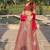 Red faux georgette sequin lehenga choli set and blush floral embroidered indian wedding wear for bridesmaids & mehendi