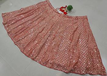 Red faux georgette sequin lehenga choli set and blush floral embroidered indian wedding wear for bridesmaids & mehendi 4