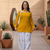 Mustard yellow short kurti with white embroidered farshi salwar & dupatta set