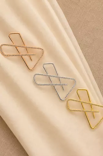 Small Modern Geometric Crystal Saree Brooch Pin Set of 3 – Gold, Silver & Rose Gold