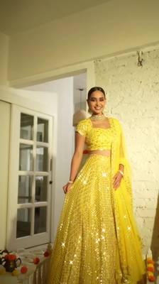Yellow Faux Georgette Sequin Lehenga Choli 1