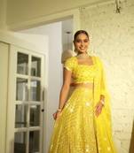 Yellow Faux Georgette Sequin Lehenga Choli