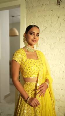 Yellow Faux Georgette Sequin Lehenga Choli 2