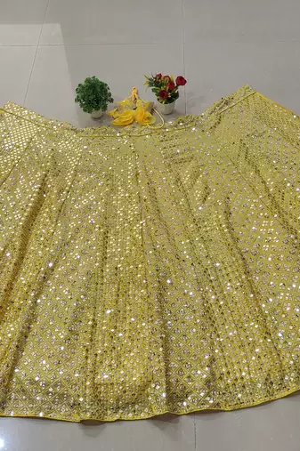 Yellow Faux Georgette Sequin Lehenga Choli