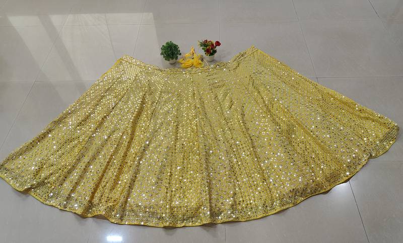 Yellow Faux Georgette Sequin Lehenga Choli